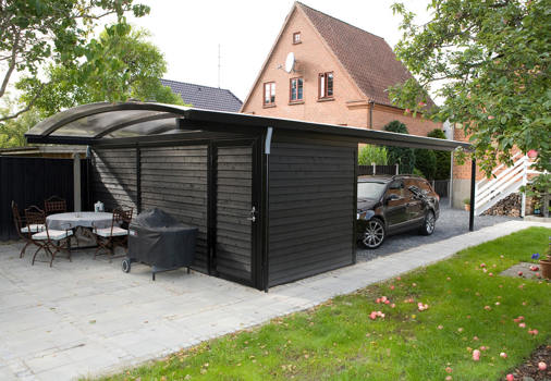 ELIPSE-Carport mit Bogendach mit Schuppen und Dachüberstand